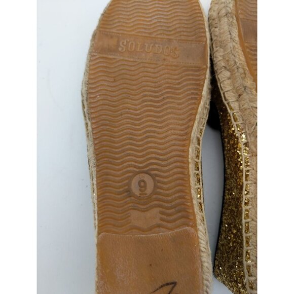 SOLUDOS‎ Espadrille Slip On Shoes Womens SZ 9 EU 39.5 Gold Sequin Disco Glitter - Picture 8 of 8